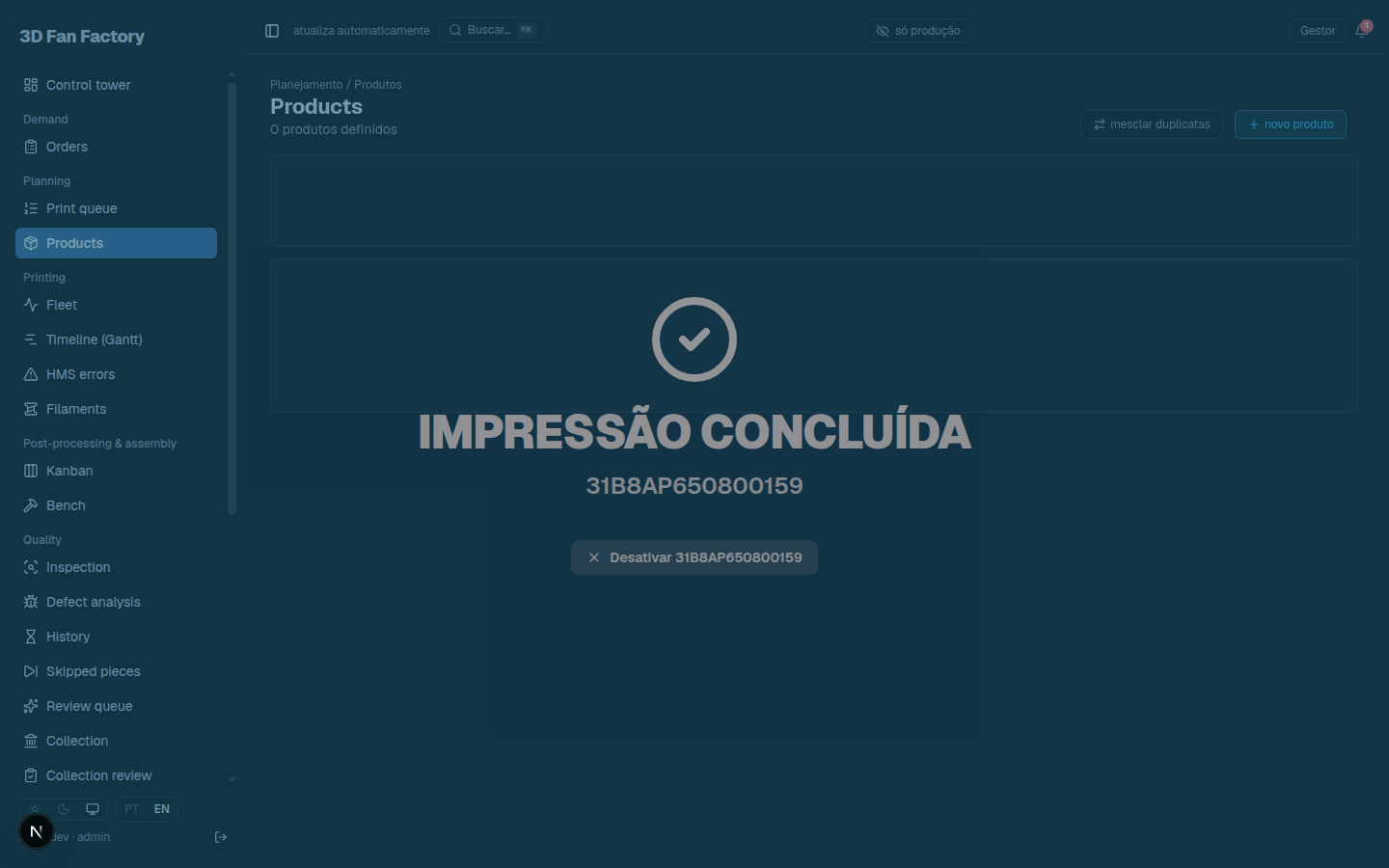 Tela de produtos do Dash3D, com busca e receitas por produto